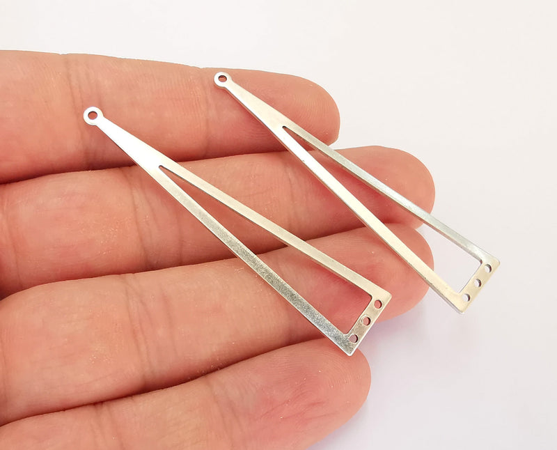 4 Triangle Charms Connector Antique Silver Plated Brass (60x13mm) G21858