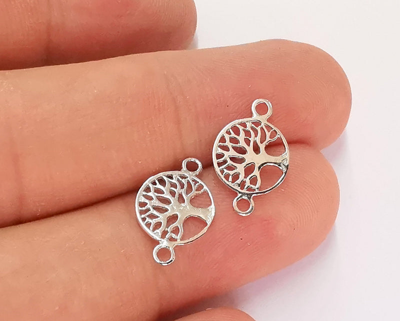 2 Sterling Silver Tree Connector Charms 925 Silver Connector (14x9mm) G30144