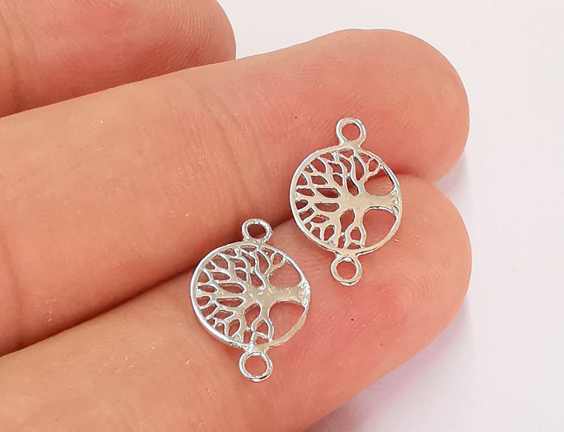 2 Sterling Silver Tree Connector Charms 925 Silver Connector (14x9mm) G30144
