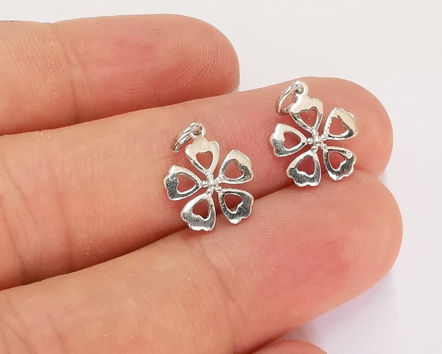 2 Sterling Silver Flower Charms 925 Silver Charms (13x11mm) AG21859