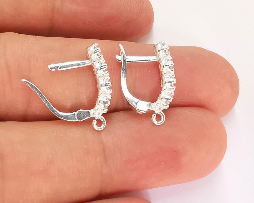 2 Sterling Silver Earring Hook 2 Pcs (1 pair) 925 Silver Earring Hook  Findings Cubic Zirconia Earring Hooks (18x11mm) AG21861