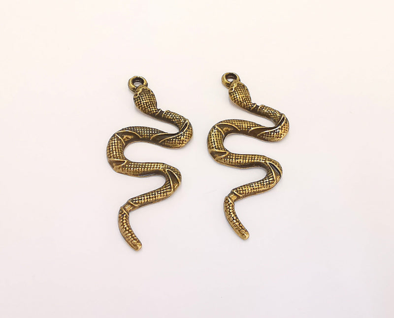 4 Snake Charms Antique Bronze Plated Charms (49x23mm)  G21864
