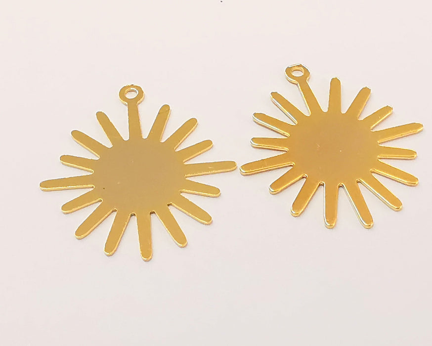 4 Sun Charms 24k Shiny Gold Brass Charms , Nickel free and Lead free (24x21mm)  G21866