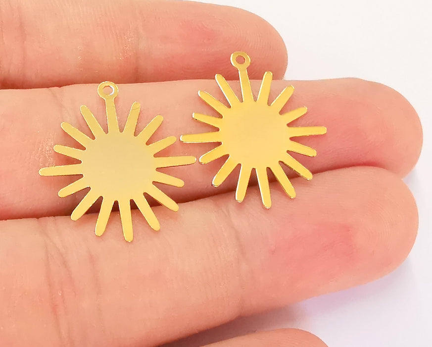 4 Sun Charms 24k Shiny Gold Brass Charms , Nickel free and Lead free (24x21mm)  G21866