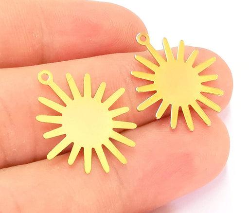4 Sun Charms 24k Shiny Gold Brass Charms , Nickel free and Lead free (24x21mm)  G21866