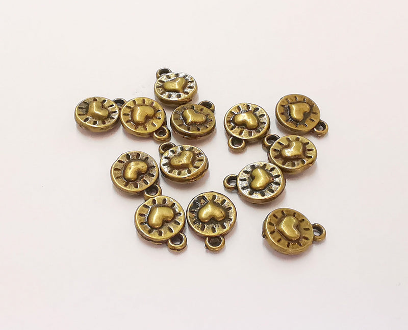 20 Round Heart Charms Double Sided Antique Bronze Plated Charms (10x8mm) G21868