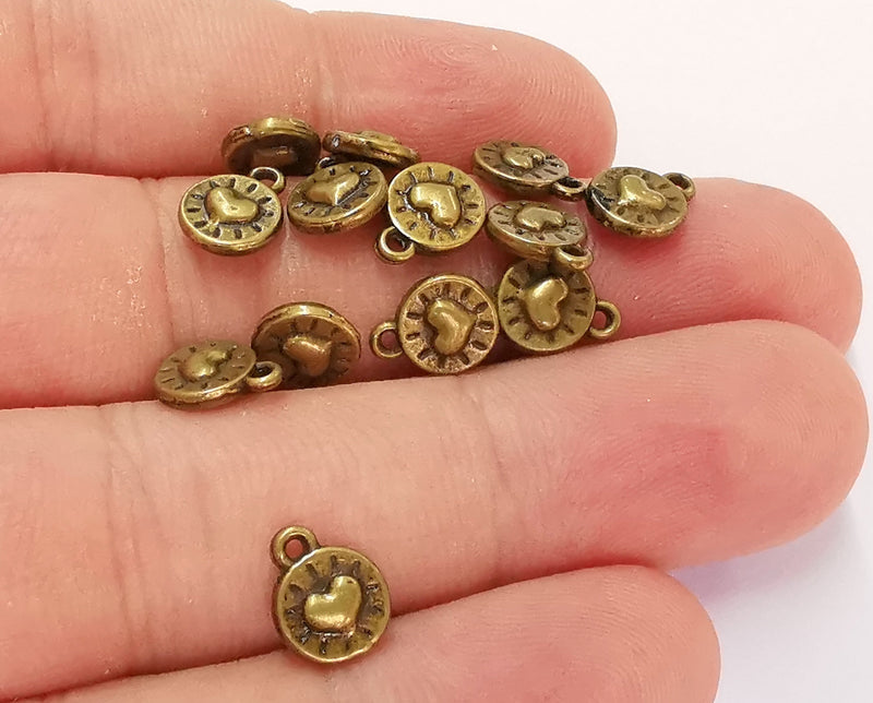 20 Round Heart Charms Double Sided Antique Bronze Plated Charms (10x8mm) G21868