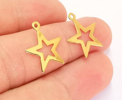 10 Star Charms 24k Shiny Gold Brass Charms , Nickel free and Lead free (18x16mm)  G21880