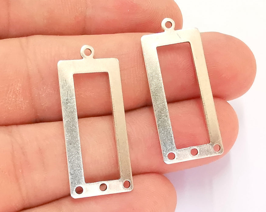 4 Silver Rectangle Connector Charms Antique Silver Plated Charms (33x14mm) G21883