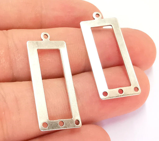 4 Silver Rectangle Connector Charms Antique Silver Plated Charms (33x14mm) G21883
