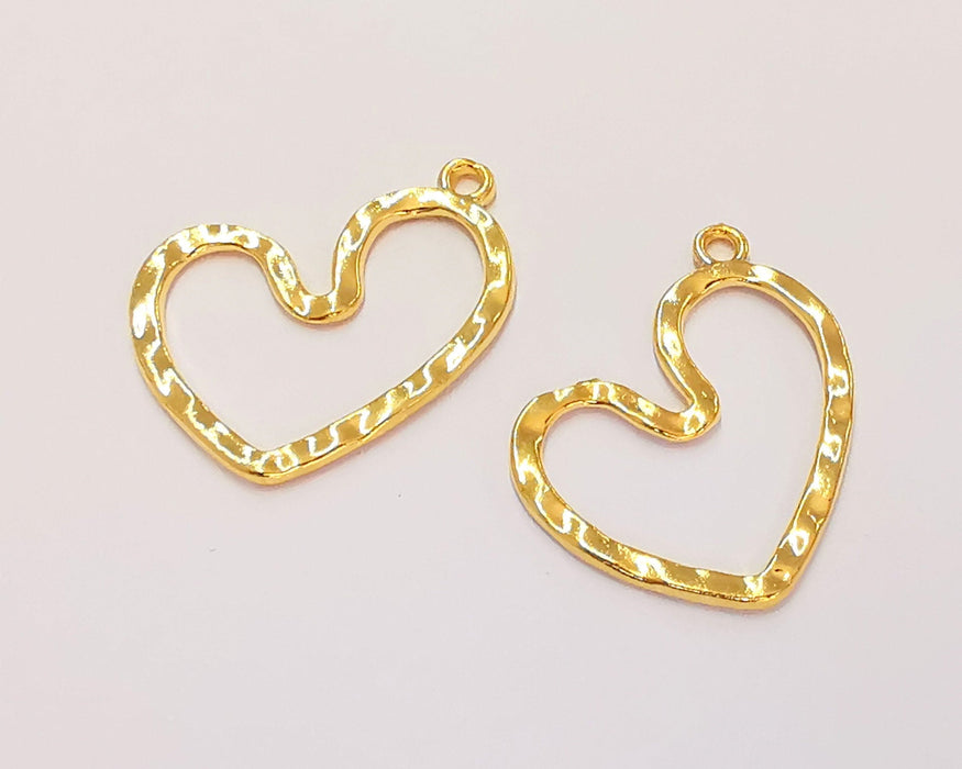 4 Heart Charms 24k Shiny Gold Charms Nickel and Lead Free (28x24mm)  G21887