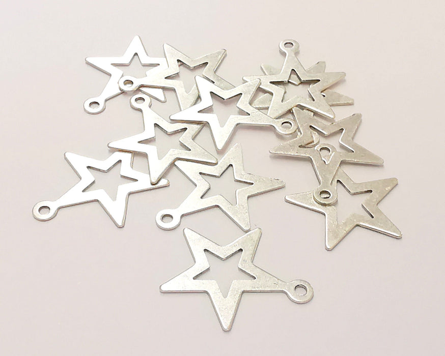 10 Star Charm Antique Silver Plated Brass Charms Nickel free and Lead free (18x16mm) G21889