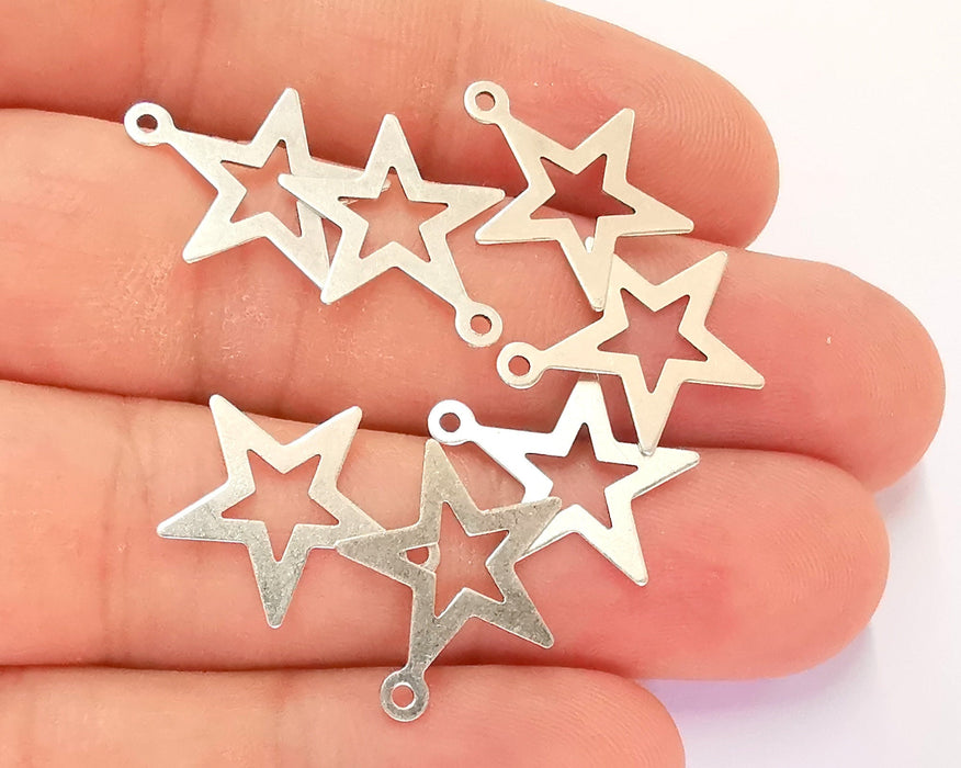 10 Star Charm Antique Silver Plated Brass Charms Nickel free and Lead free (18x16mm) G21889