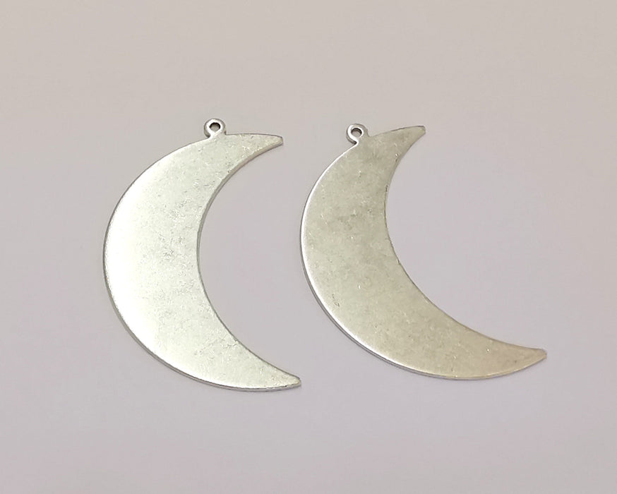 2 Moon Charms Antique Silver Plated Brass Charms Nickel free and Lead free  (43x13mm) G21896