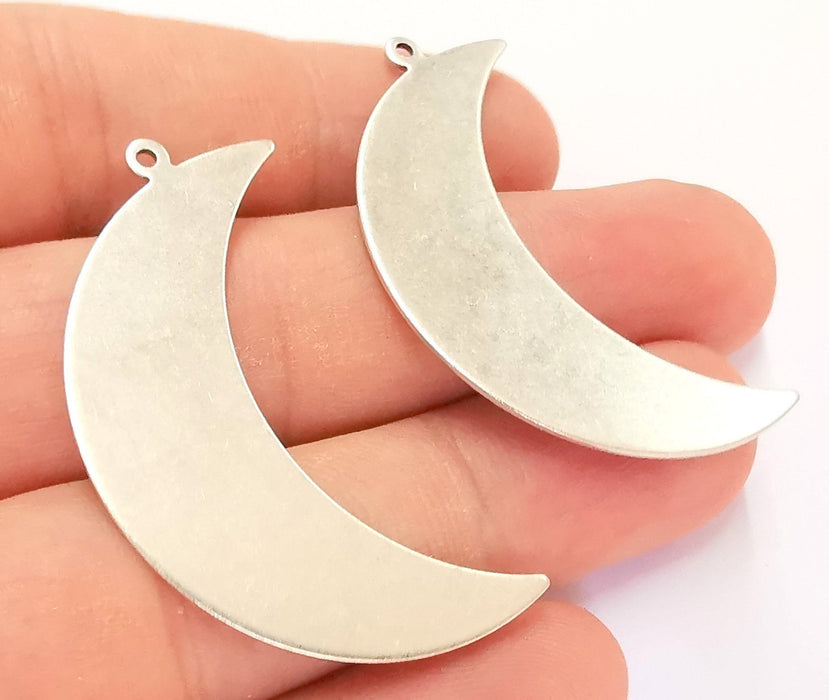 2 Moon Charms Antique Silver Plated Brass Charms Nickel free and Lead free  (43x13mm) G21896