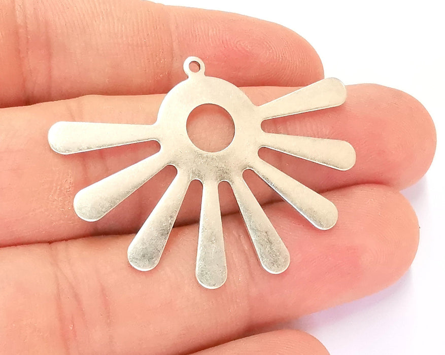 2 Sun Charm Antique Silver Plated Brass Charms Nickel free and Lead free (43x32mm) G21900