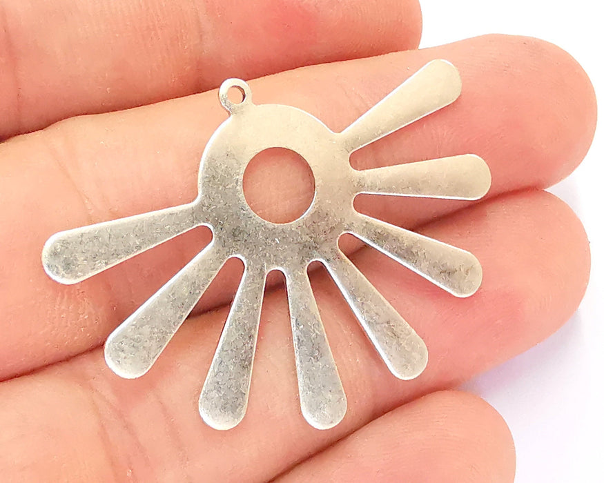 2 Sun Charm Antique Silver Plated Brass Charms Nickel free and Lead free (43x32mm) G21900