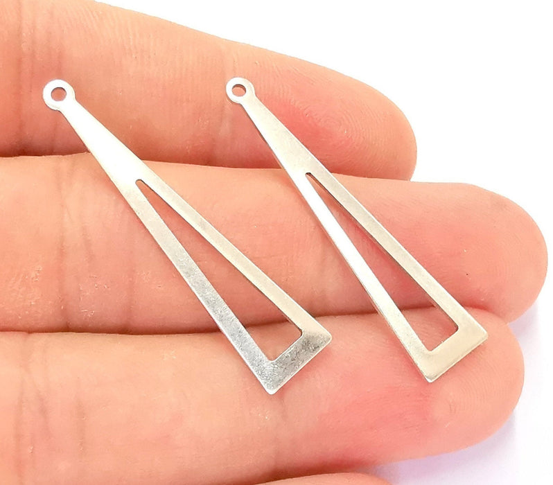 10 Triangle Charms Antique Silver Plated Brass Charms Nickel free and Lead free (39x8mm) G21904