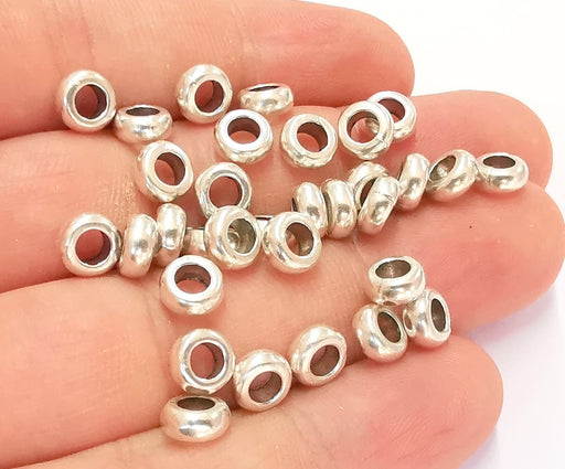 20 Antique Silver Rondelle Beads (7mm) Antique Silver Plated Beads G21911