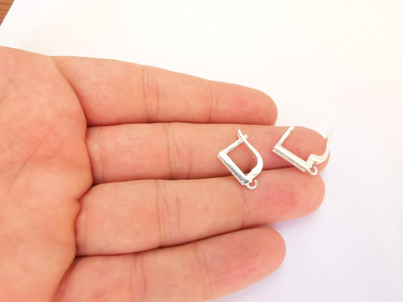 2 Sterling Silver Earring Hook 2 Pcs (1 pair) 925 Silver Earring Hook  Findings Cubic Zirconia Earring Hooks (18x11mm) OG21915