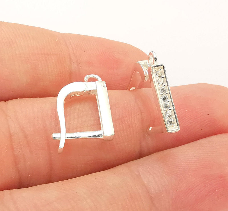 2 Sterling Silver Earring Hook 2 Pcs (1 pair) 925 Silver Earring Hook  Findings Cubic Zirconia Earring Hooks (18x11mm) OG21915
