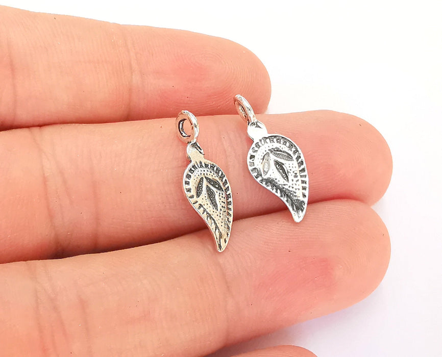 2 Sterling Silver Leaf Charms 925 Silver Charms (21x8mm) OG21917