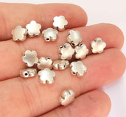 10 Silver Flower Beads ( Double Sided ) Antique Silver Plated Beads (8mm) G21927