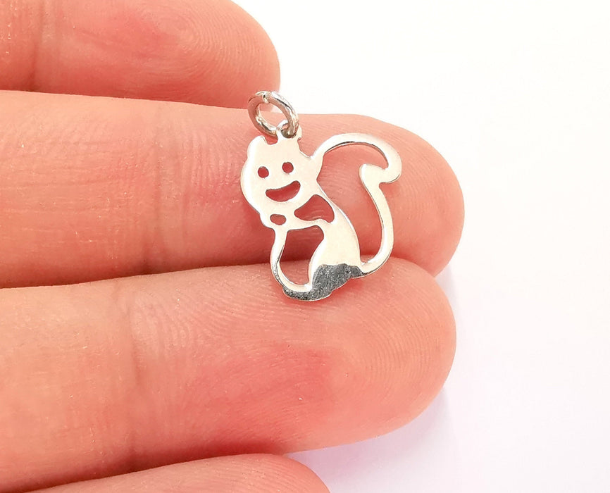 2 Sterling Silver Cat Charms 925 Silver Charms (17x14mm) AG21937