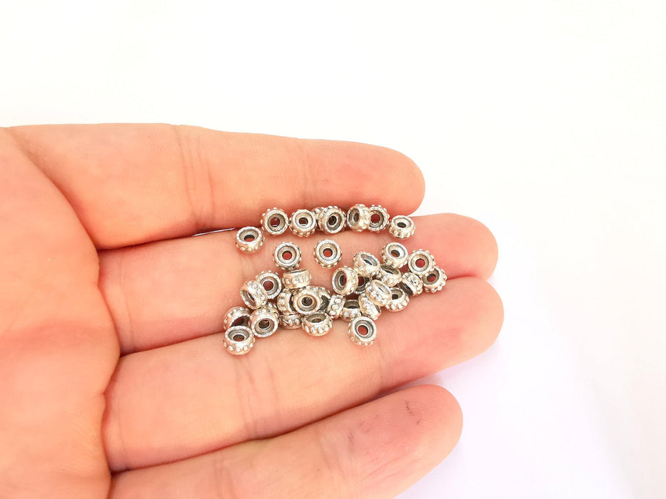 20 Antique Silver Rondelle Beads (6mm) Antique Silver Plated Beads G21949