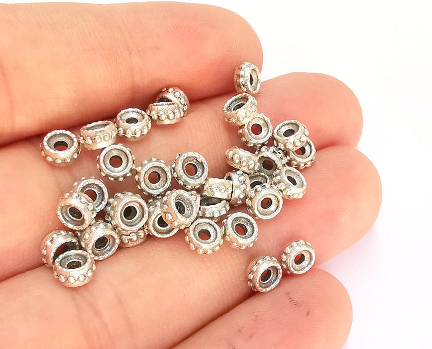 20 Antique Silver Rondelle Beads (6mm) Antique Silver Plated Beads G21949