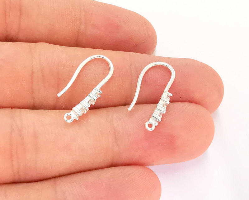 2 Sterling Silver Earring Hook 2 Pcs (1 pair) 925 Silver Earring Loop Findings Cubic Zirconia Earring Hooks (19mm) OG21947