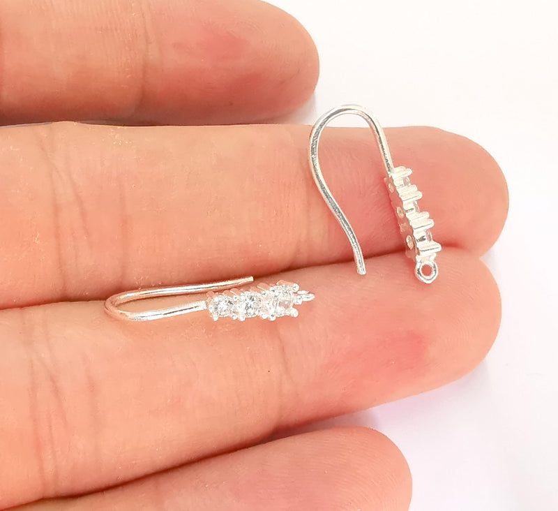 2 Sterling Silver Earring Hook 2 Pcs (1 pair) 925 Silver Earring Loop Findings Cubic Zirconia Earring Hooks (19mm) OG21947