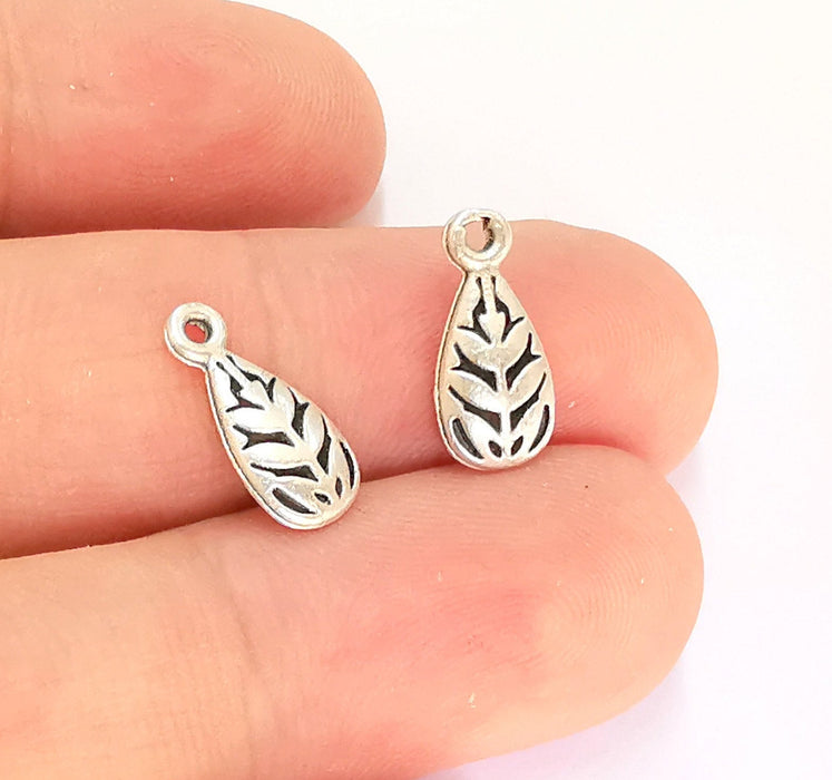 10 Leaf Charms Teardrop Leaf Charms Double Sided Antique Silver Plated Charms (15x7mm)  G21942