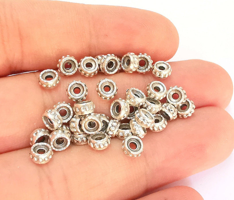 20 Antique Silver Rondelle Beads (6mm) Antique Silver Plated Beads G21949