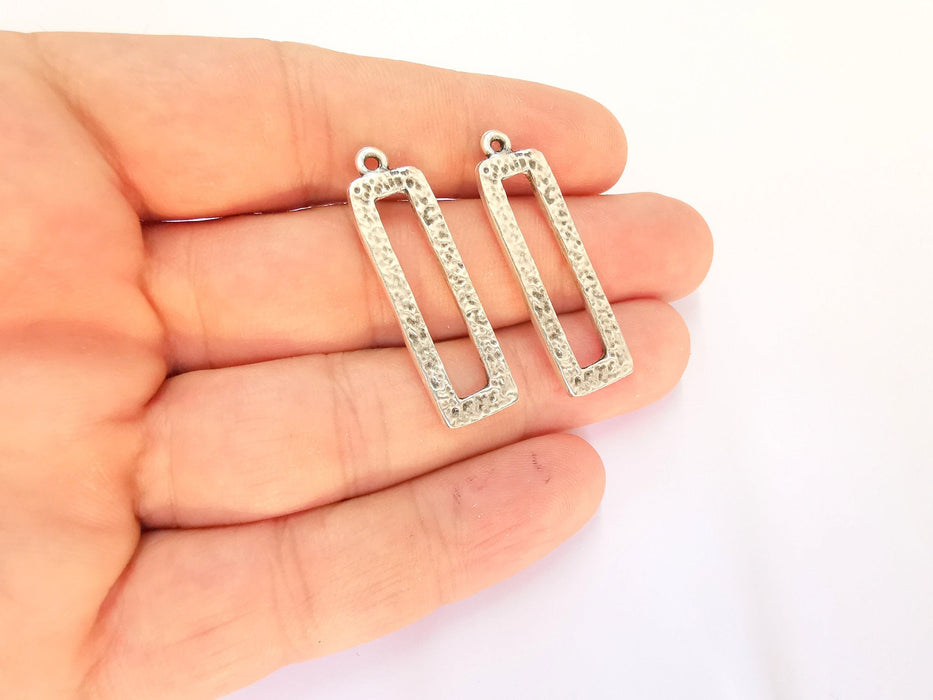 4 Silver Rectangle Charms Antique Silver Plated Charms (39x12mm)  G21951