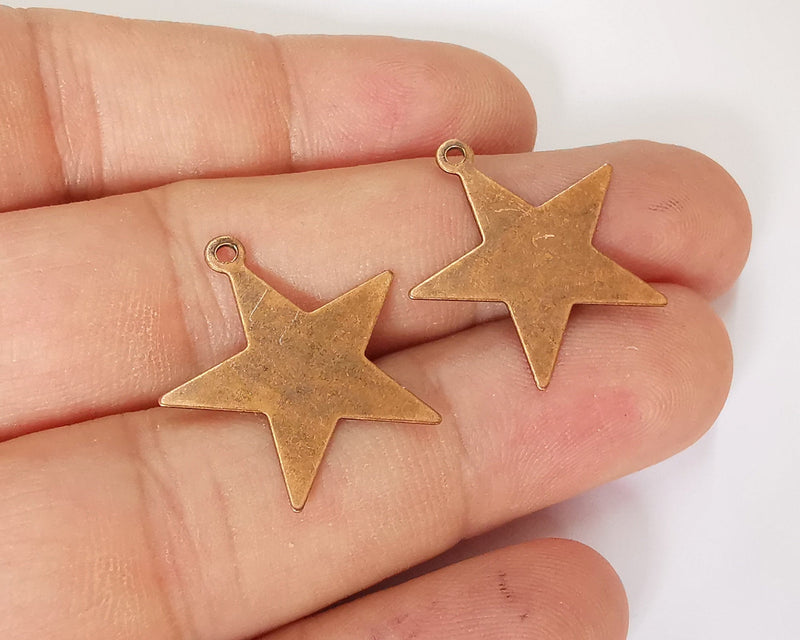 10 Star Charm Antique Copper Plated Brass Charm (25mm) G21954