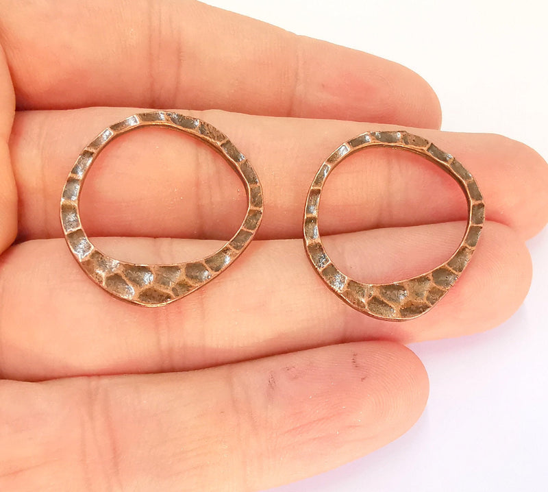 5 Hammered Circle Findings Antique Copper Plated Circle (29x25mm)  G21955