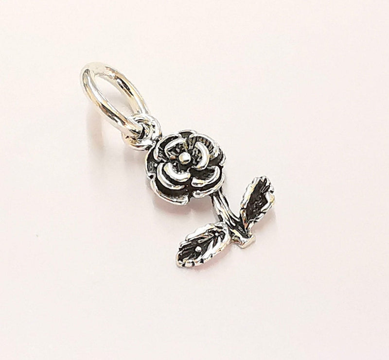2 Sterling Silver Rose Charms 925 Silver Charms (18x10mm) EG21961