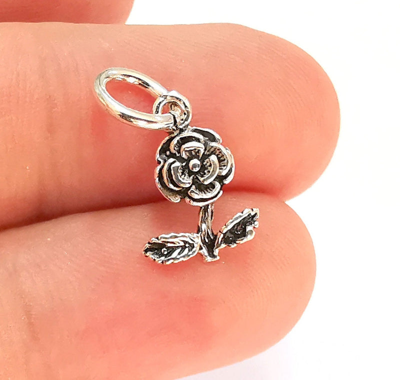 2 Sterling Silver Rose Charms 925 Silver Charms (18x10mm) EG21961