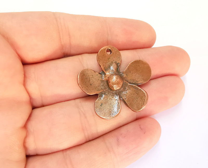 2 Flower Charms Antique Copper Plated Charms (35x33mm)  G21972