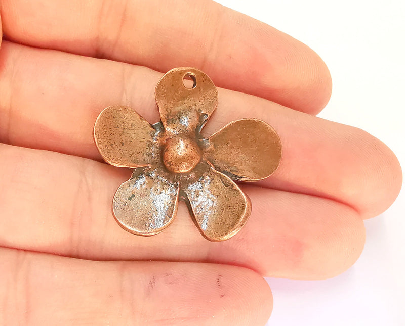 2 Flower Charms Antique Copper Plated Charms (35x33mm)  G21972