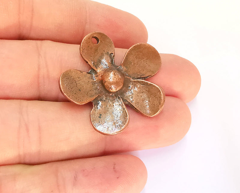 2 Flower Charms Antique Copper Plated Charms (35x33mm)  G21972