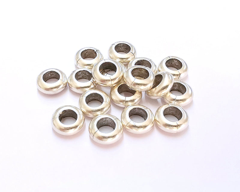 10 Antique Silver Rondelle Beads (9mm) Antique Silver Plated Beads G26734