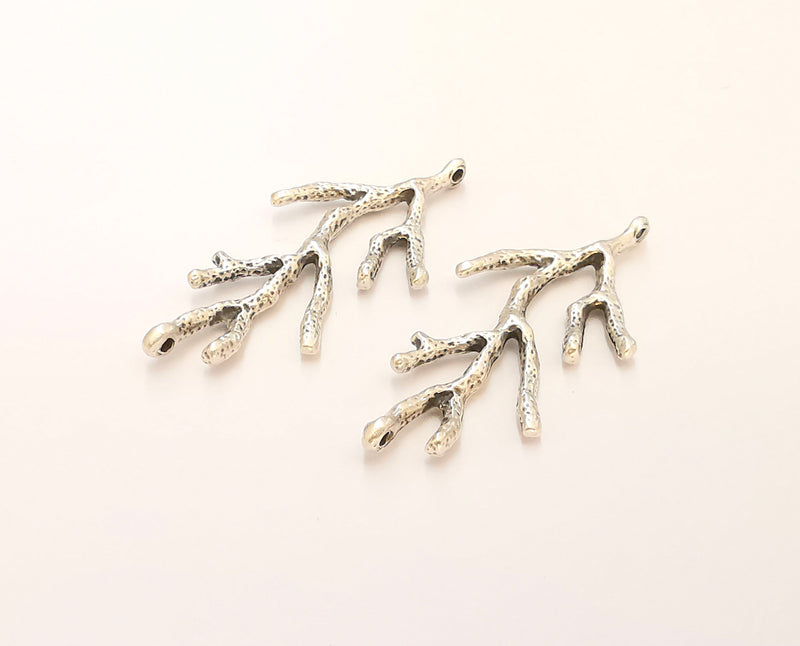 4 Coral Charms Antique Silver Plated Charms (43x20mm)  G21976