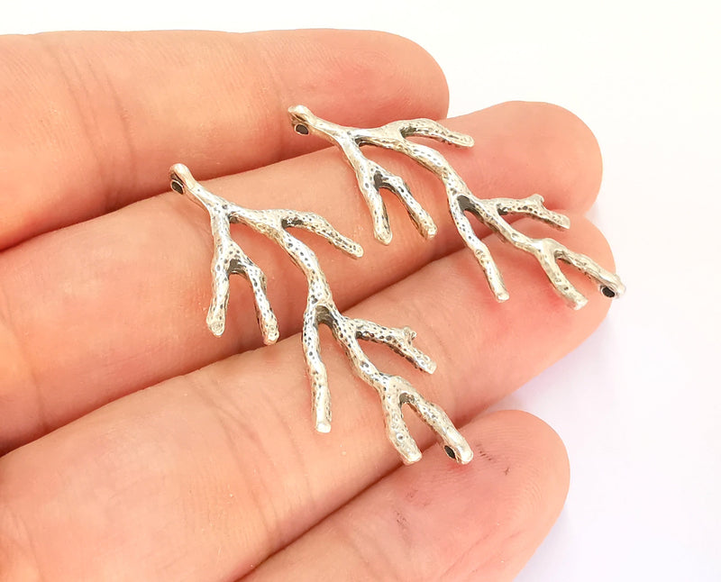 4 Coral Charms Antique Silver Plated Charms (43x20mm)  G21976