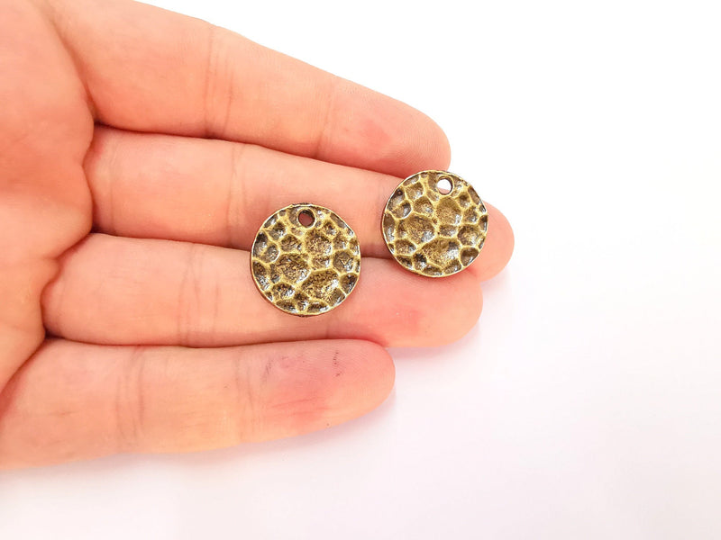 4 Antique Bronze Hammered Charms Antique Brass Plated Charms (20mm) G21979