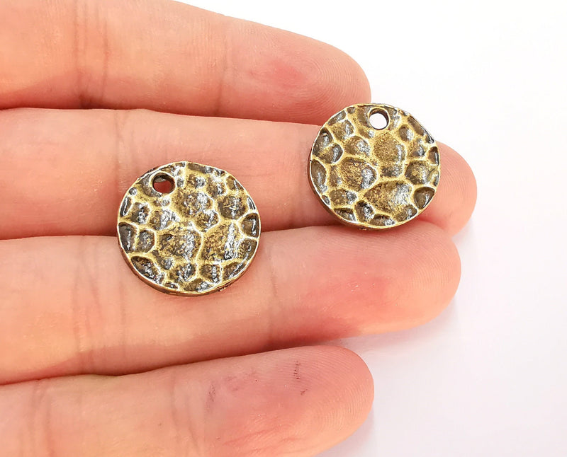 4 Antique Bronze Hammered Charms Antique Brass Plated Charms (20mm) G21979