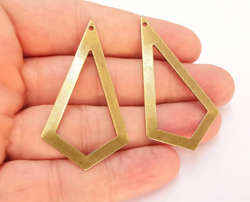 2 Geometric Charms Antique Bronze Plated Brass Charms (54x29mm) G21981
