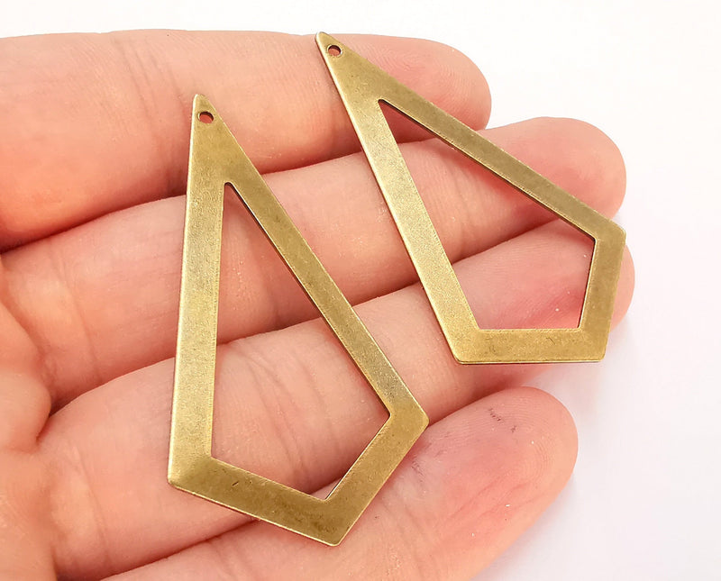 2 Geometric Charms Antique Bronze Plated Brass Charms (54x29mm) G21981