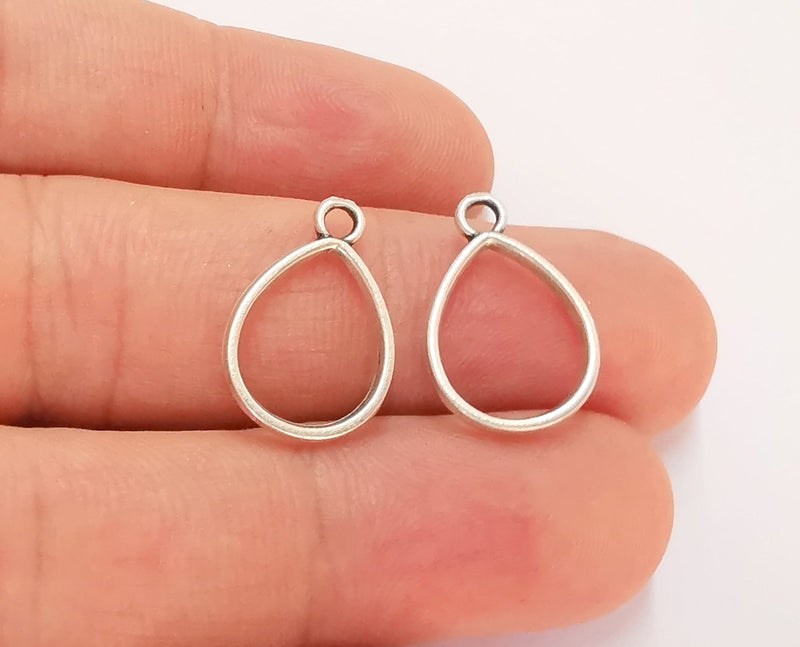 10 Silver Drop Charms Antique Silver Plated Charms (19x13mm)  G22441